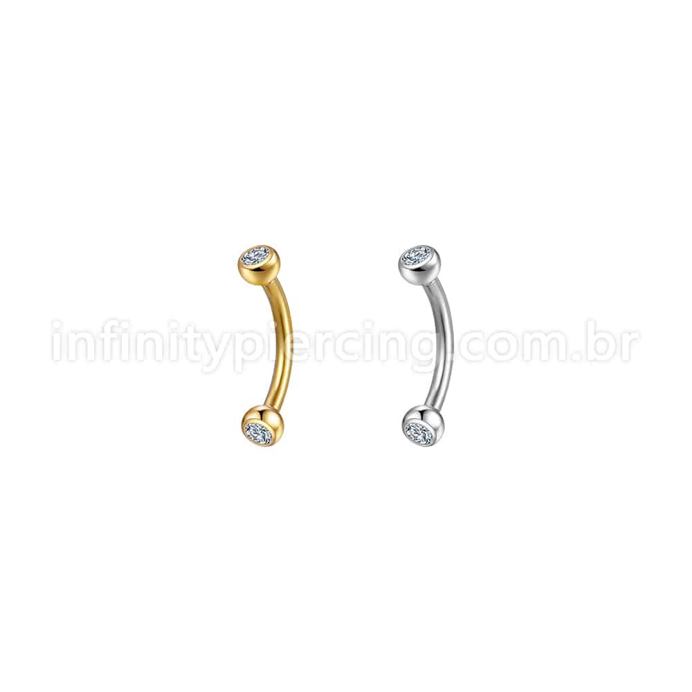 Piercing Barbell Curvo Aço Cirúrgico Zircônia Cravada